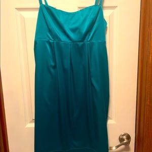 Teal silk dress with lining and adjustable straps